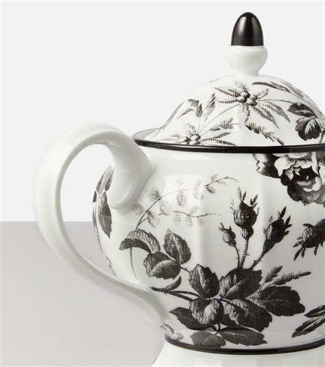 Herbarium porcelain teapot in black .